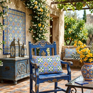 Almofada Decorativa Azulejo Espanhol Azul Laranja Verde Tile