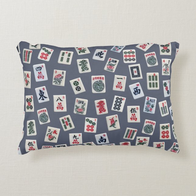 Almofada Decorativa Azulejo MahJongg em azul escuro (Frente)