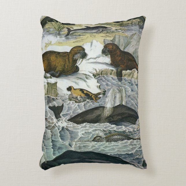 Almofada Decorativa Baleias, Focas e Walruses, Animais Marinhos Antigo (Frente(Vertical))
