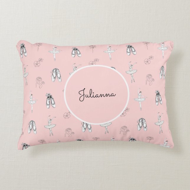 Almofada Decorativa Ballerina rosa e flores (Frente)