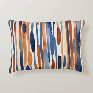 Almofada Decorativa Bandas de abstrato de laranja azuis e enferrujadas
