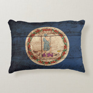 Almofada Decorativa Bandeira do estado de Virgínia na grão de madeir