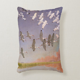 Almofada Decorativa Bando de Íbis Voando Sobre Áreas Úmidas, Aves Anti