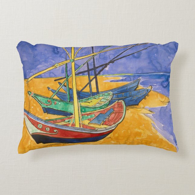 Almofada Decorativa Barcos de Pesca na Praia (Frente)