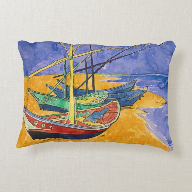 Almofada Decorativa Barcos de Van Gogh Impressionismo Praia (Verso)