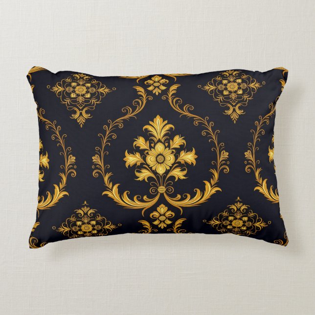 Almofada Decorativa "Barockes Ornament-Muster in Gold und Schwarz" (Frente)