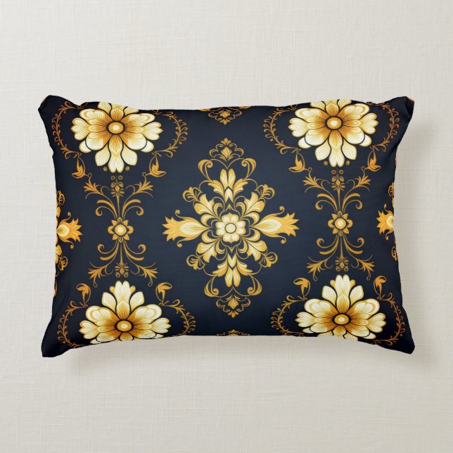 Almofada Decorativa "Barockes Ornament-Muster in Gold und Schwarz" (Frente)