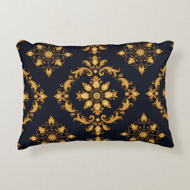 Almofada Decorativa "Barockes Ornament-Muster in Gold und Schwarz" (Frente)