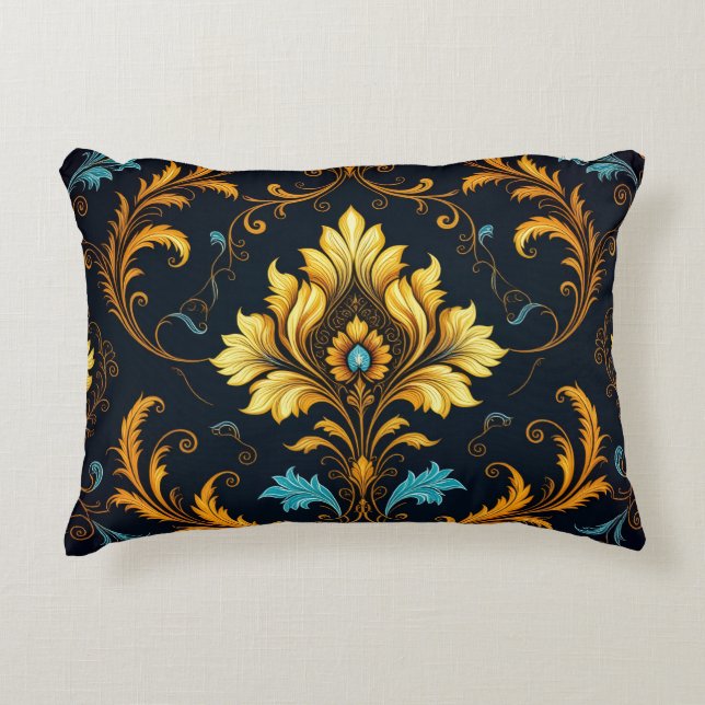 Almofada Decorativa "Barockes Ornament-Muster in Gold und Schwarz" (Frente)