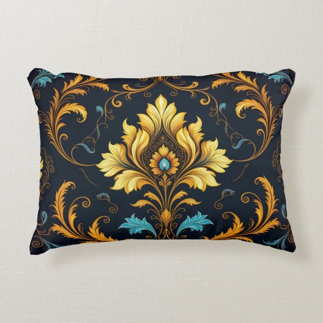 Almofada Decorativa "Barockes Ornament-Muster in Gold und Schwarz" (Frente)