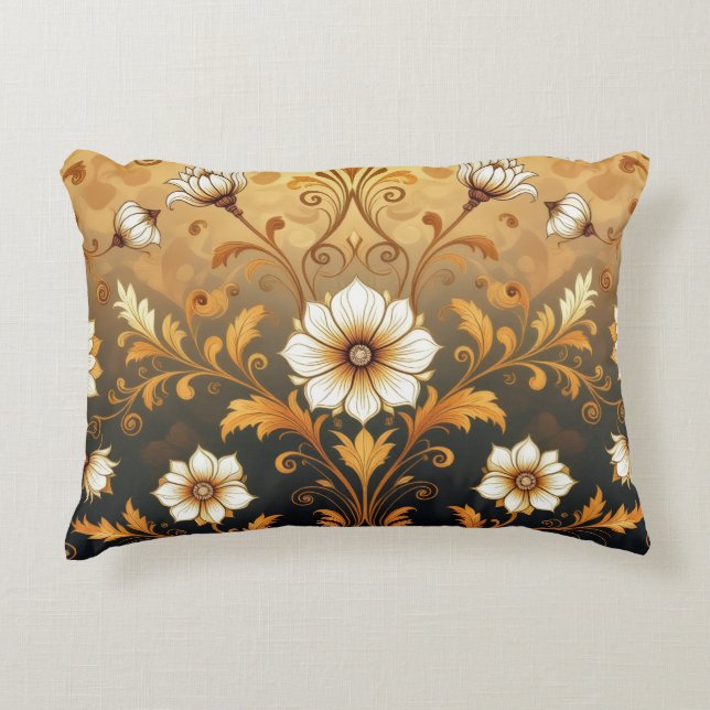 Almofada Decorativa "Barockes Ornament-Muster in Gold und Schwarz"7 (Frente)