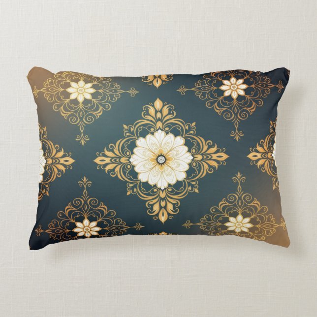 Almofada Decorativa "Barockes Ornament-Muster in Gold und Schwarz" Dec (Frente)