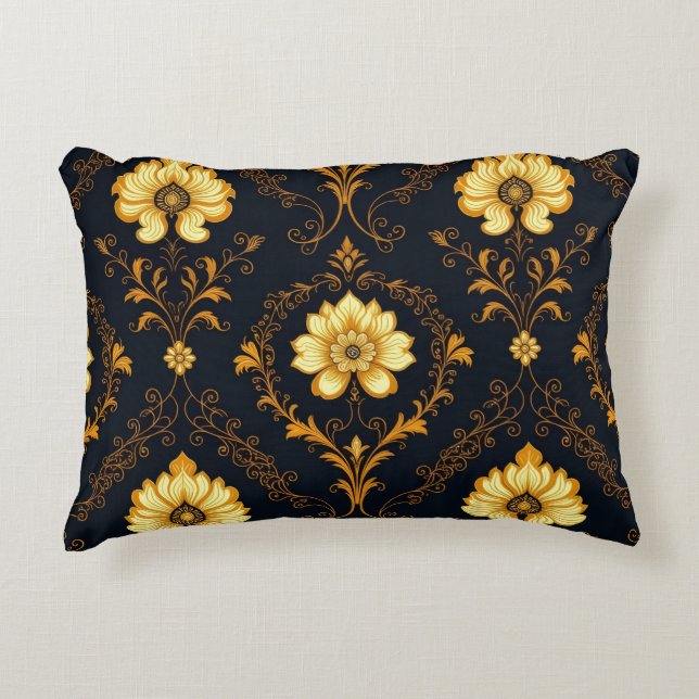 Almofada Decorativa "Barockes Ornament-Muster in Gold und Schwarz" Dec (Frente)