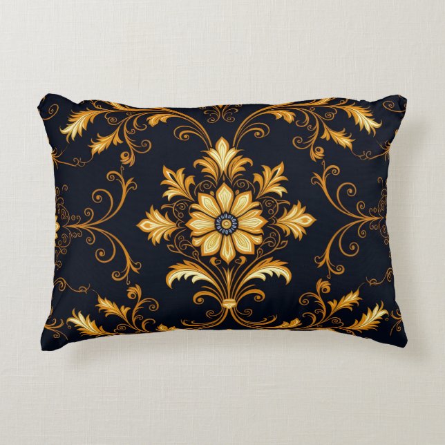 Almofada Decorativa "Barockes Ornament-Muster in Gold und Schwarz" Dec (Frente)