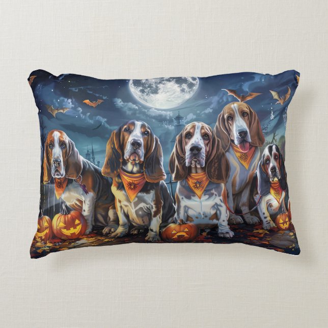 Almofada Decorativa Basset Hound Halloween Spooky (Frente)
