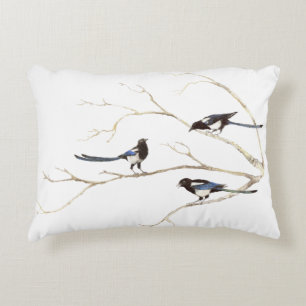 Almofada Decorativa Bate-papo da família das aves de Watercolor Magpie