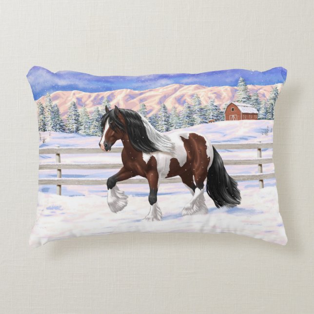 Almofada Decorativa Bay Pinto Brown Skewbald Gypsy Vanner Tinker Horse (Frente)
