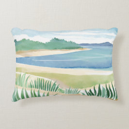 Almofada Decorativa Beach Grass Bay | Watercolor Ocean Coastal Sea