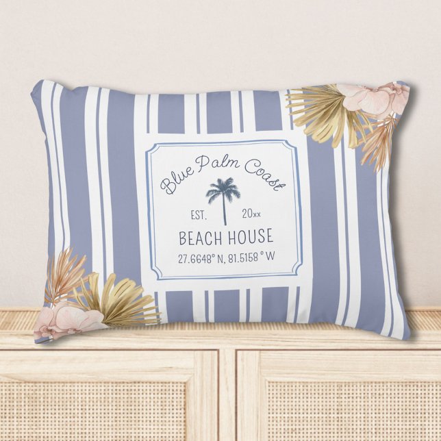 Almofada Decorativa Beach House Blue Stripes Coastal Boho Farmhouse (In situ)