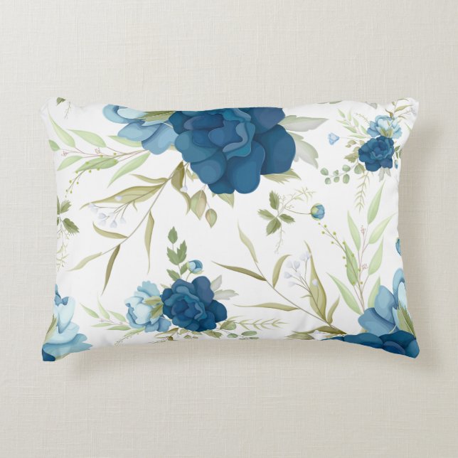 Almofada Decorativa Beautiful Blue Floral Seamless Pattern (Frente)