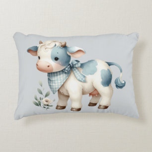 Almofada Decorativa Bebê de Xadrez Azul Fazenda Pastel Estética Rústic
