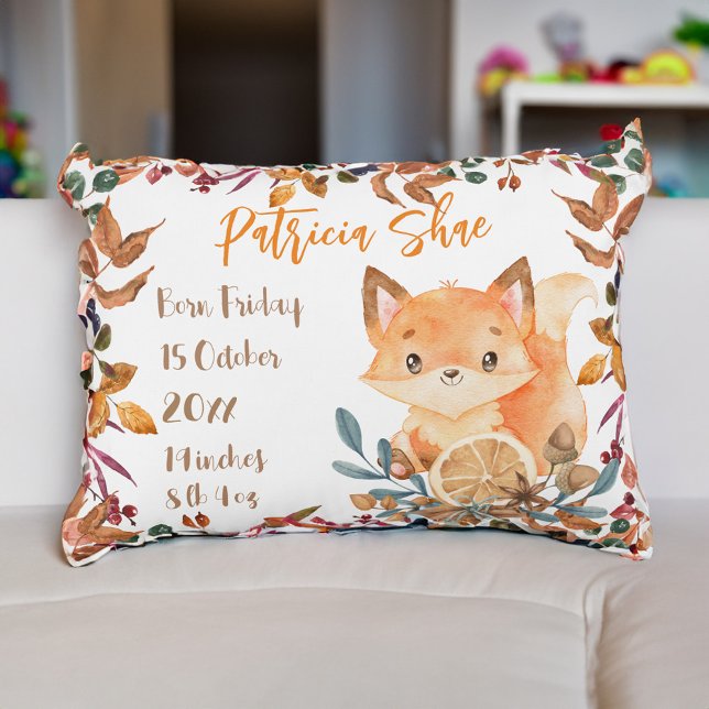 Almofada Decorativa Bebê estábulos fofos fox queda tema personalizado (Baby keepsake gifts Autumn baby cute baby fox fall theme personalized pillow baby stats pillow)