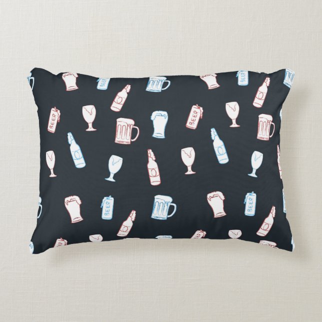 Almofada Decorativa Beers Rustic Hand Drawn Whimsical Beer Man Cave (Frente)