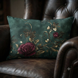 Almofada Decorativa Belas rosas com espirais douradas.