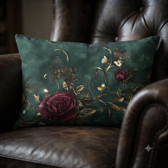 Almofada Decorativa Belas rosas com espirais douradas.  (Criador carregado)