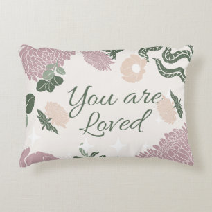 Almofada Decorativa Belo pastel Você é amado Escrito floral Rosa