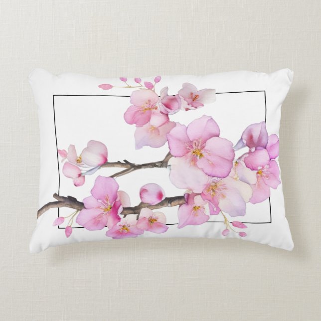 Almofada Decorativa Belos crisântemos em aquarela rosa (Frente)