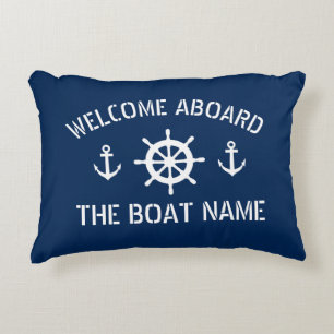 Almofada Decorativa Bem-vindo a bordo do nome do barco marinho da ânco