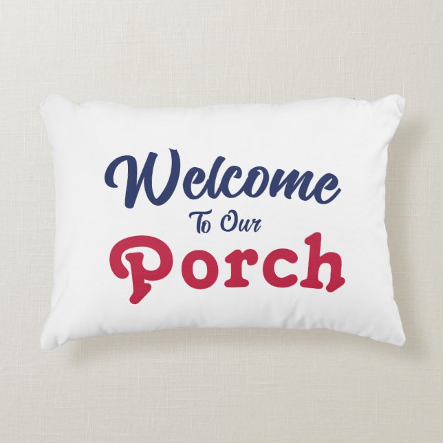 Almofada Decorativa Bem-vindo à nossa porta / Sempre / Vermelho Branco (Frente)
