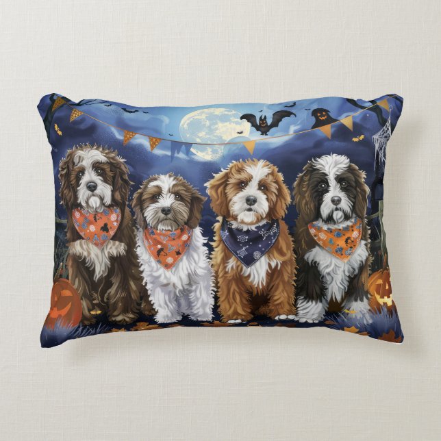 Almofada Decorativa Bernedoodle Halloween Spooky (Frente)
