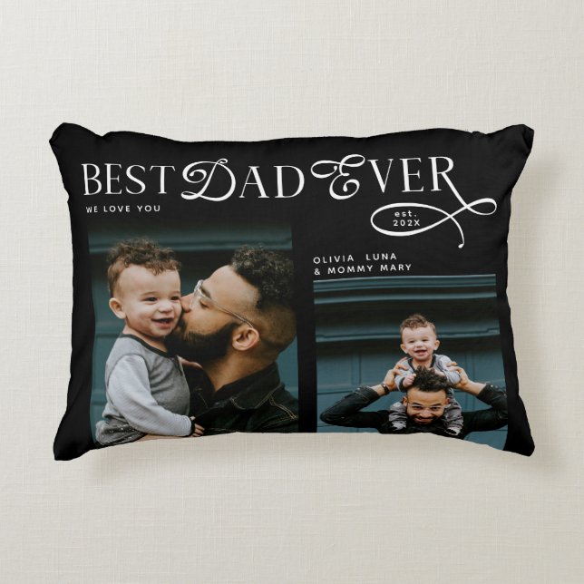 Almofada Decorativa  Best Dad Ever 4 Photos Modern Fathers Day Gifts (Frente)