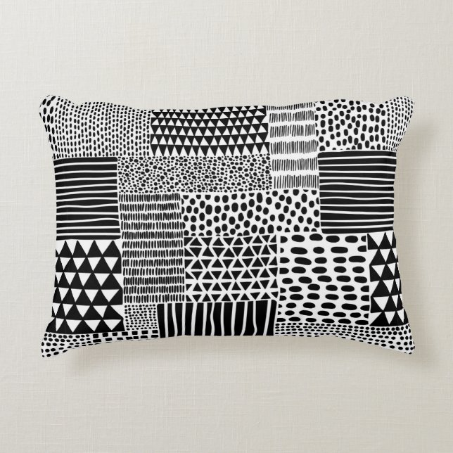 Almofada Decorativa Black and white seamless doodle pattern. Hand-draw (Frente)