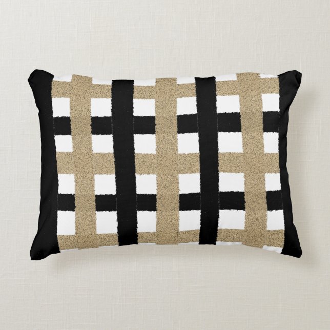 Almofada Decorativa Black / Beige / White Paper Stripes (Frente)