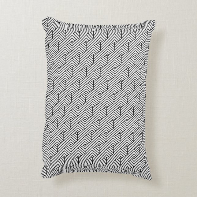 Almofada Decorativa Black Pattern Line Cube Geometry Simple (Verso(Vertical))