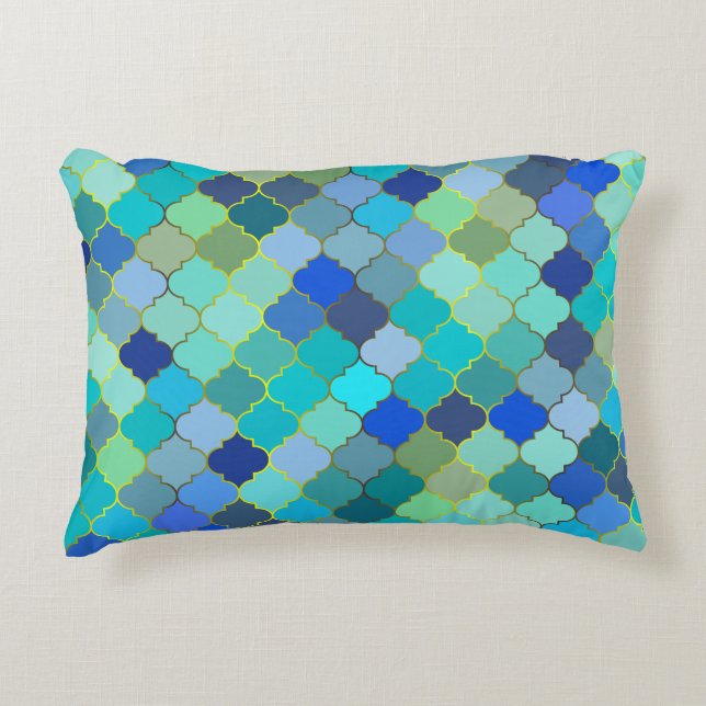 Almofada Decorativa Blue Aqua Moroccan Mosaic Pattern (Frente)
