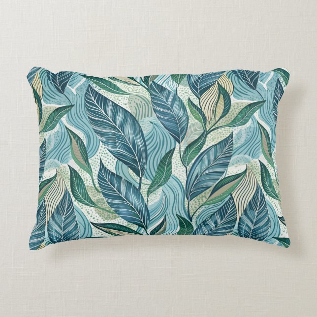 Almofada Decorativa Blue Botanical Wave Modern Pattern (Frente)