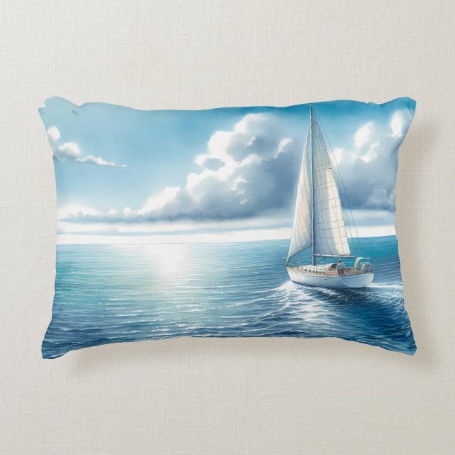 Almofada Decorativa Blue Horizon Solitary Sailboat (Frente)