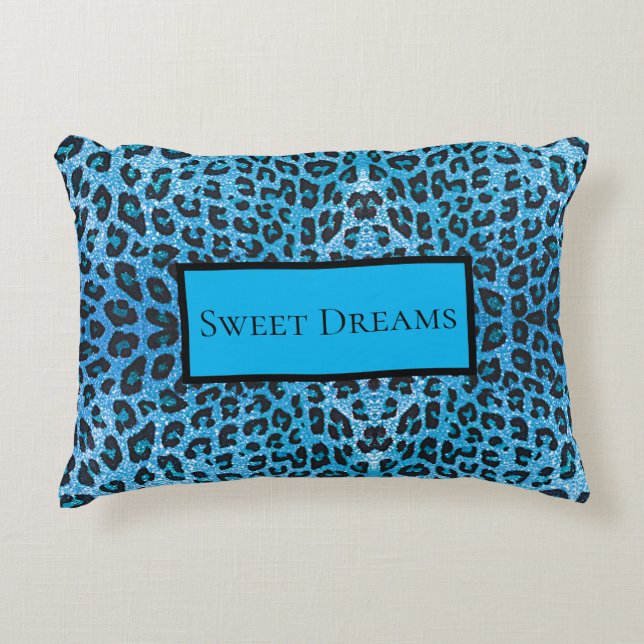 Almofada Decorativa Blue Leopard Faux Sparkle Sweet Dreams Modern Chic (Frente)