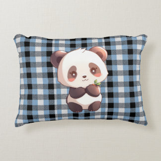 Almofada Decorativa Blue Plaid Panda Accent Pillow