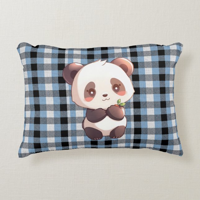 Almofada Decorativa Blue Plaid Panda Accent Pillow (Frente)