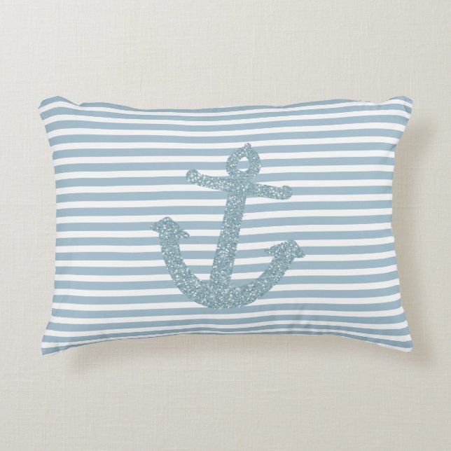 Almofada Decorativa Blue Stripes Nautical Anchor (Frente)