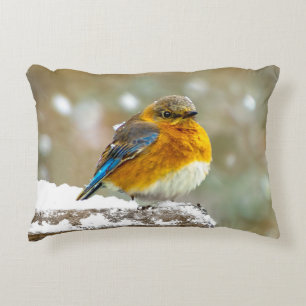 Almofada Decorativa Bluebird oriental na neve - Foto original