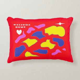 Almofada Decorativa Boas-vindas Mensagem inicial feliz vermelho com pa