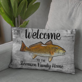 Almofada Decorativa Boas-vindas Pesca Nome da família Redfish Algodão 