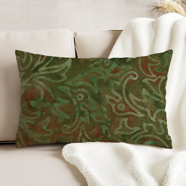 Almofada Decorativa Boho Batik Green e Rust Foliage Pattern (Criador carregado)