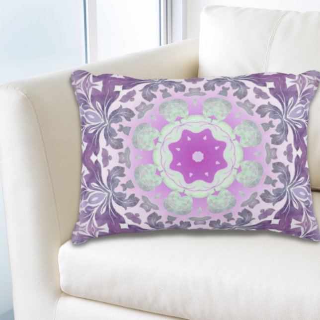 Almofada Decorativa Boho chic Bohemian lilac púrpura mandala (Boho chic Bohemian lilac purple mandala Decorative Pillow)